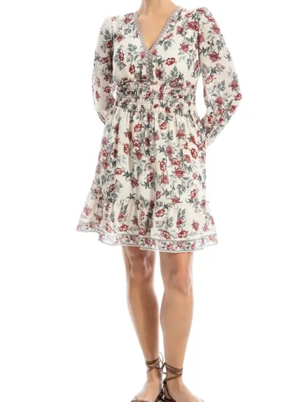 Max Studio Ivory Floral Print Mini Dress